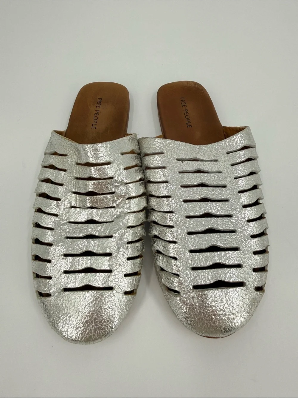 Free People Slice Of Sun Leather Mule in Silver Size 6.5